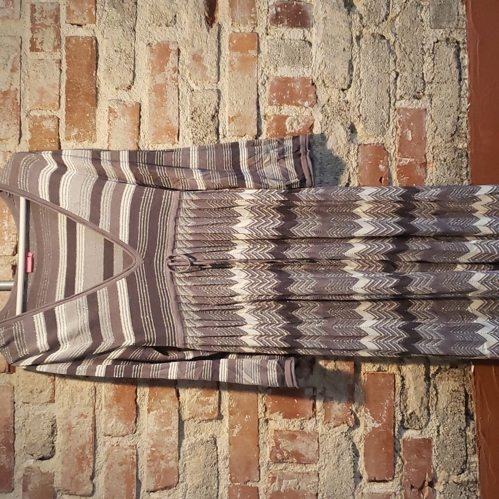 BCBG girls silver metallic and gray stripe dress